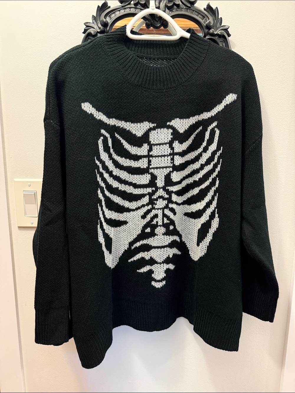 Black Skeleton Knit Crewneck Sweater // SHEIN